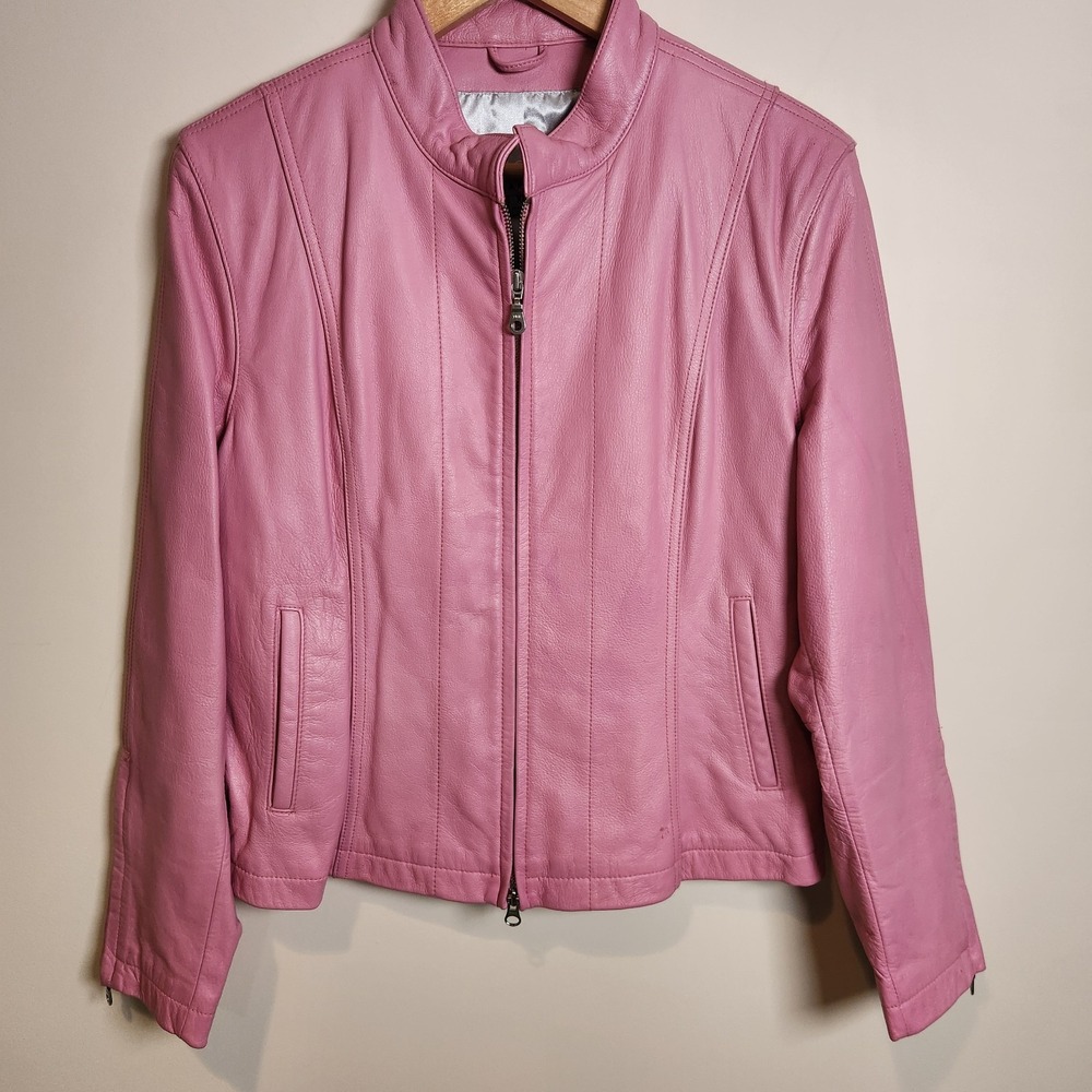 Wilsons Leather Maxima XL Pink Genuine Leather Jacket Y2K Barbie Moto Biker